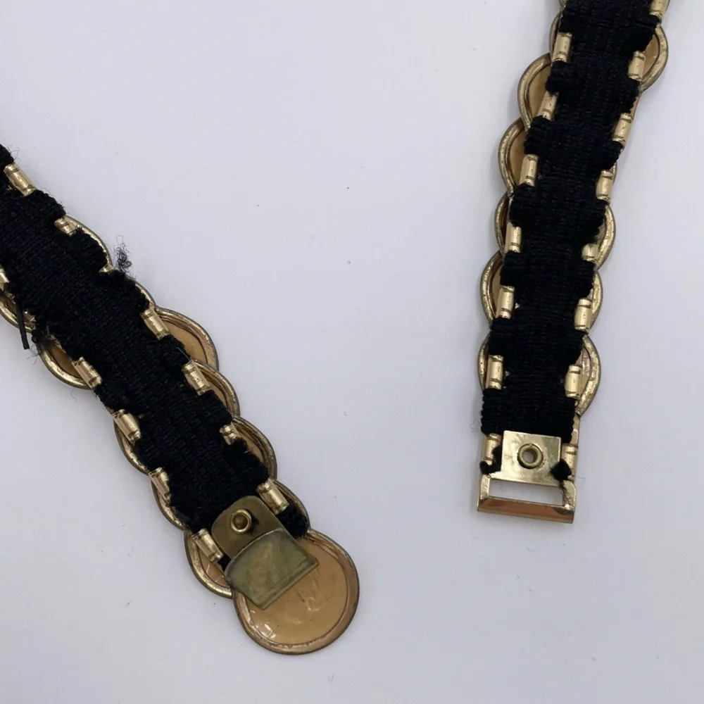 Vintage 80s Gold Coin Medallion Embossed Disc Stretch Belt One Size Boho Glam